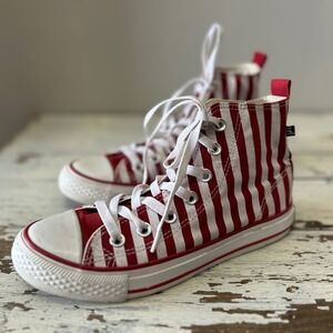 Indiana University IU Hoosier Candy Striped High Top Shoes Red White Womens 7 M